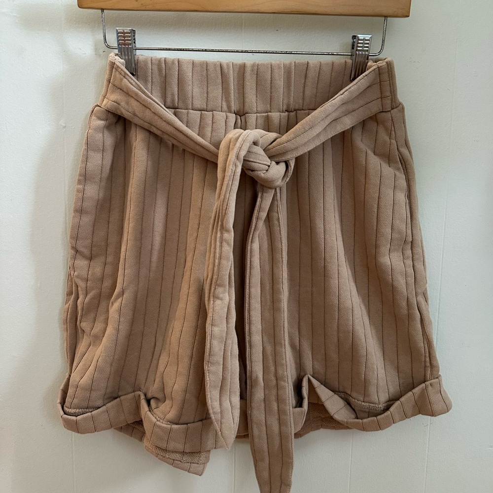 High Waist Ribbed Tan Shorts